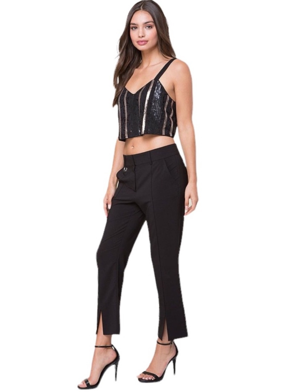 Bebe Black Vented Flare Crop Dress Pants Size 6